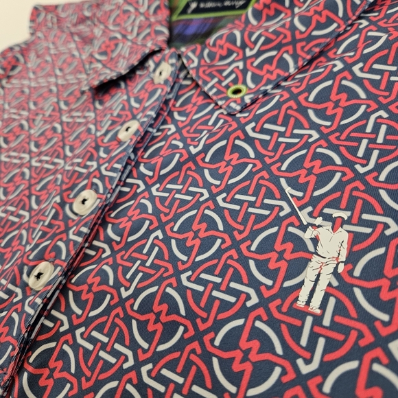 WILLIAM MURRAY Sleeveless Polo Golf Top Red Blue Print Size Large Aop - Picture 4 of 8